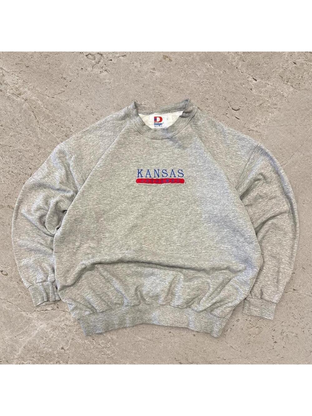 Beautiful vintage 90s Kansas Jayhawks gray crewneck sweatshirt